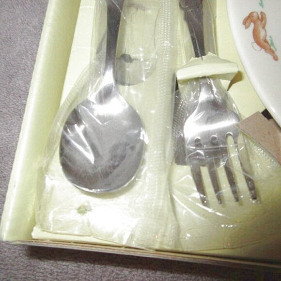 Vtg Royal Doulton Bunnykins Children’s Dish Set 3 Piece Spoon Plate Fork NEW - Picture 7 of 9